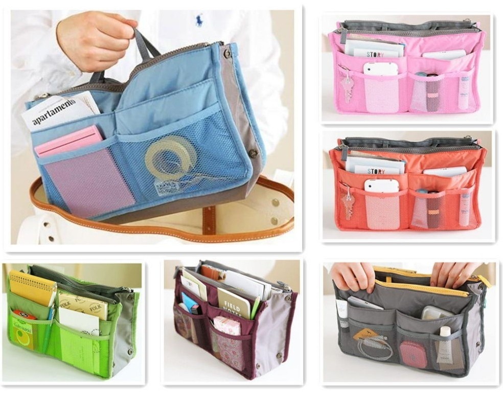 Handbag Purse Dual Organizer Insert Mp3 Phone Cosmetic Storage Nylon Bag In Bag For Eight ...
